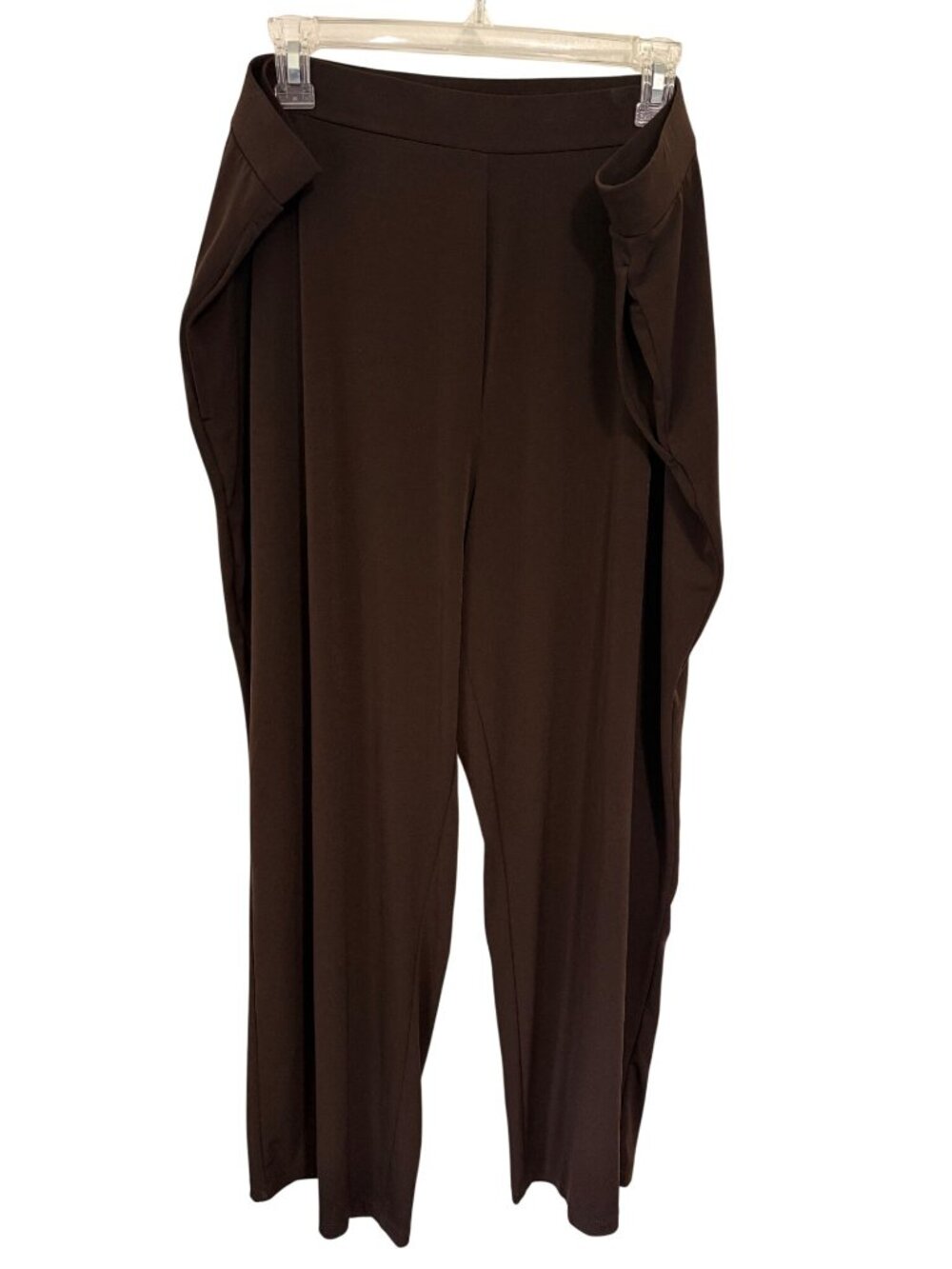 Susan Graver Pull On Pants Liquid Knit Dark Brown Pockets Womans 2X
